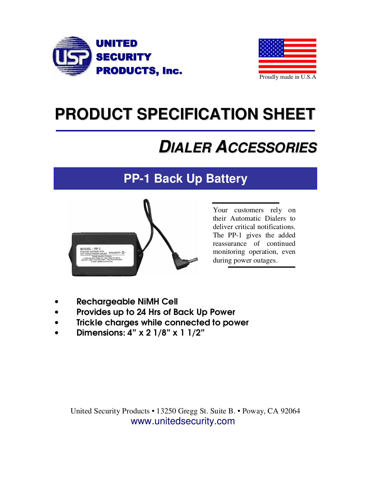 United Security PP1 User Manual