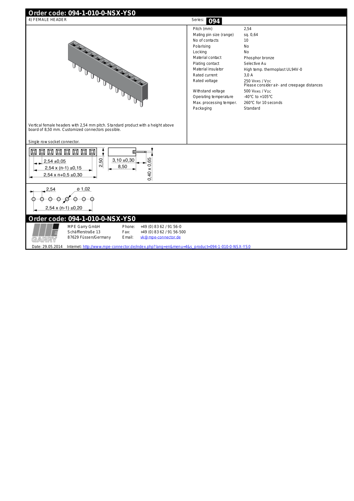 Datasheet 094-1-010-0-NSX-YS0 Specification - ManualMachine.com