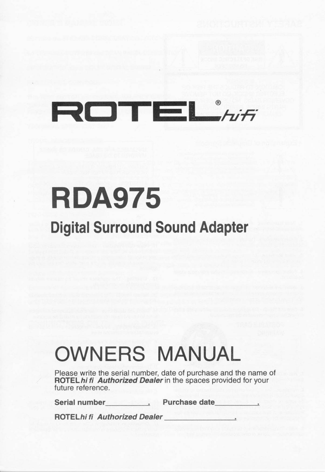 Rotel RDA975 User Manual