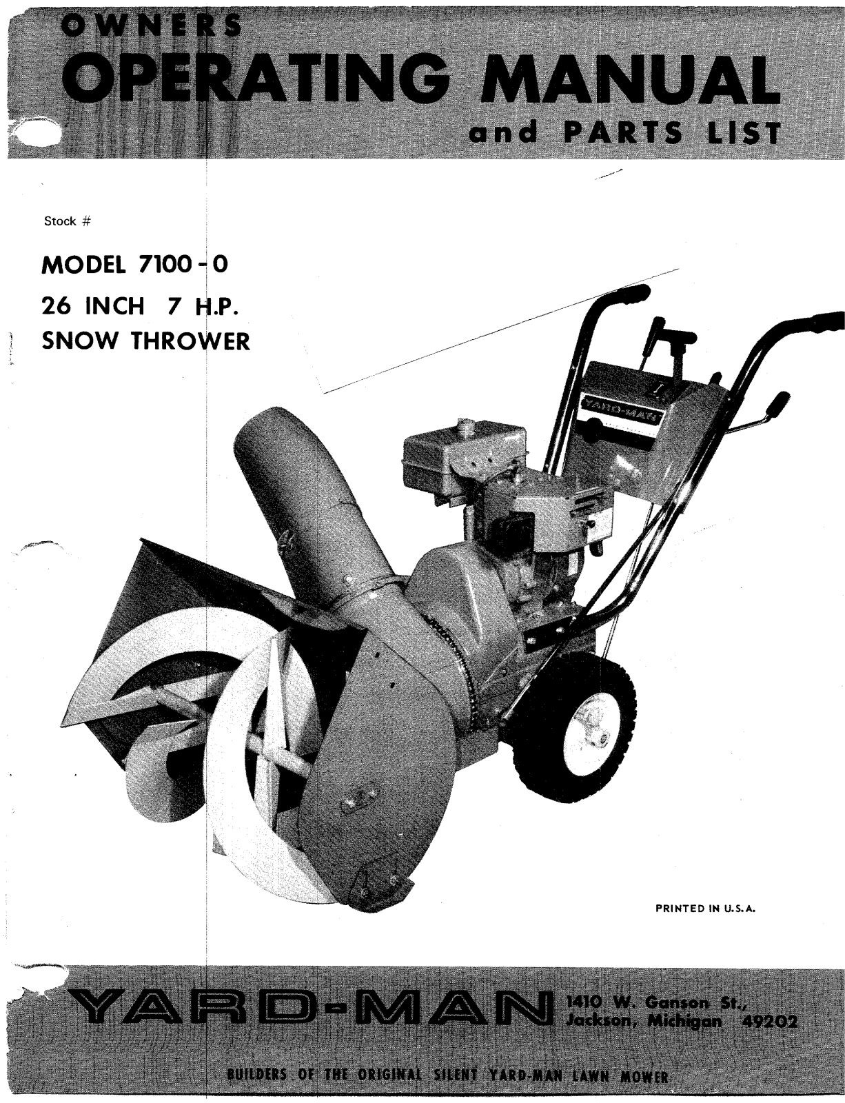 Mtd 7100-0 operators Manual