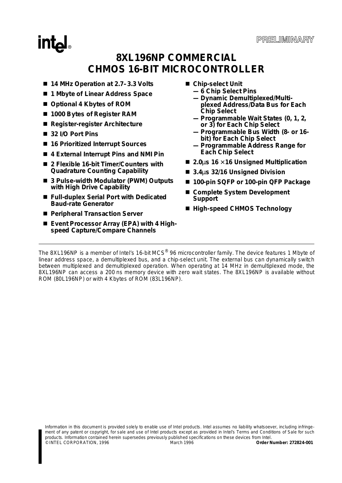 Intel Corporation S80L196NP, S83L196NP, SB80L196NP, SB83L196NP Datasheet