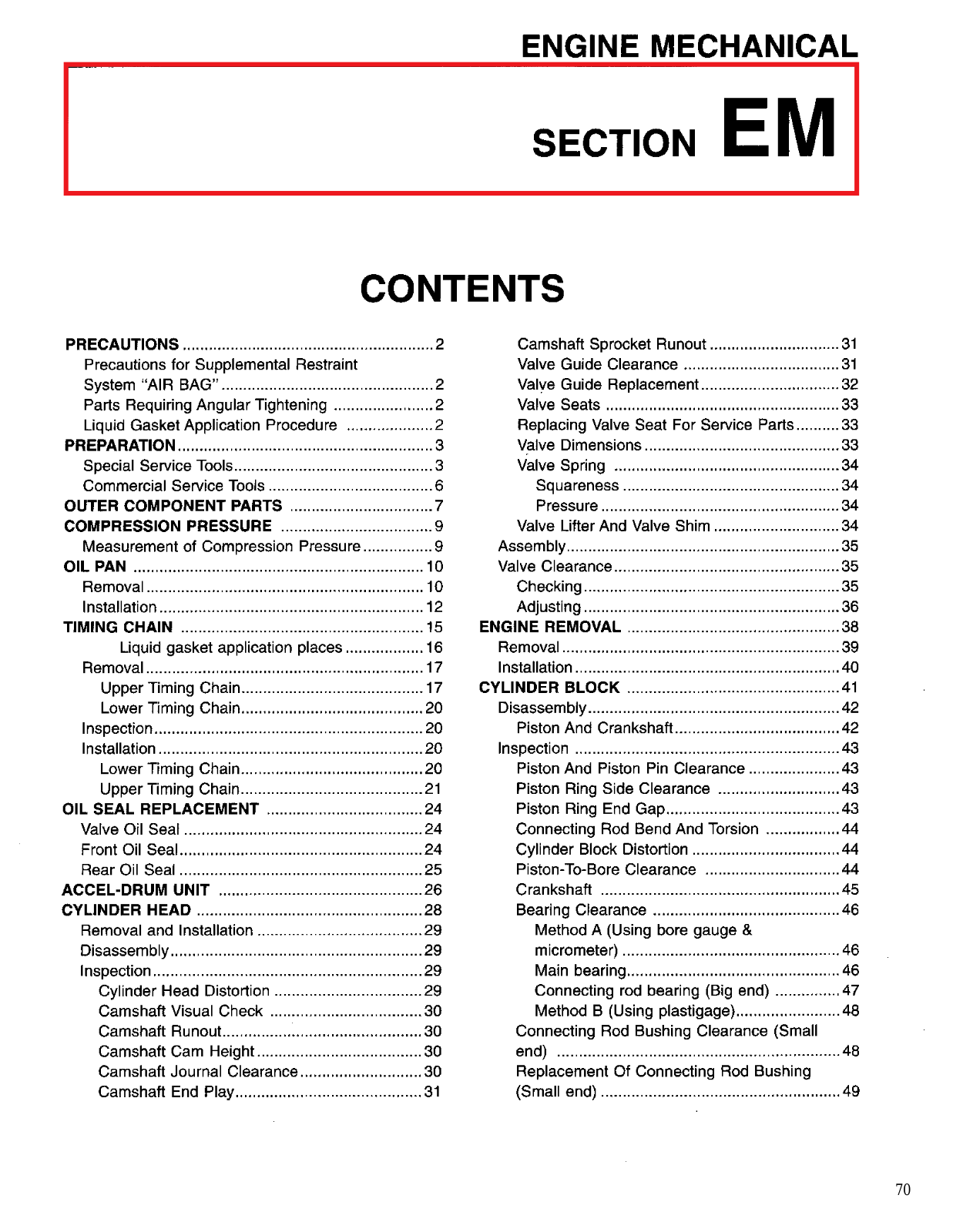 Nissan Altima Engine Mechanical  EM 1995 Owner's Manual