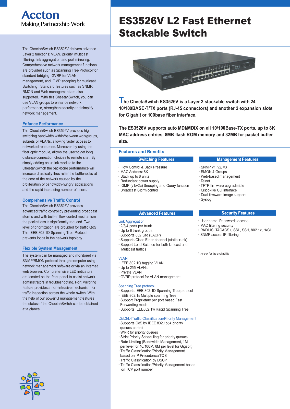 Accton ES3526V L2 Datasheet