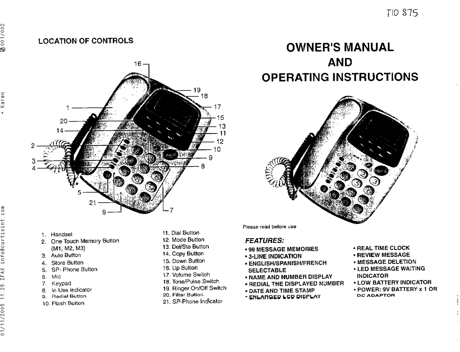 Curtis TID875 User Manual