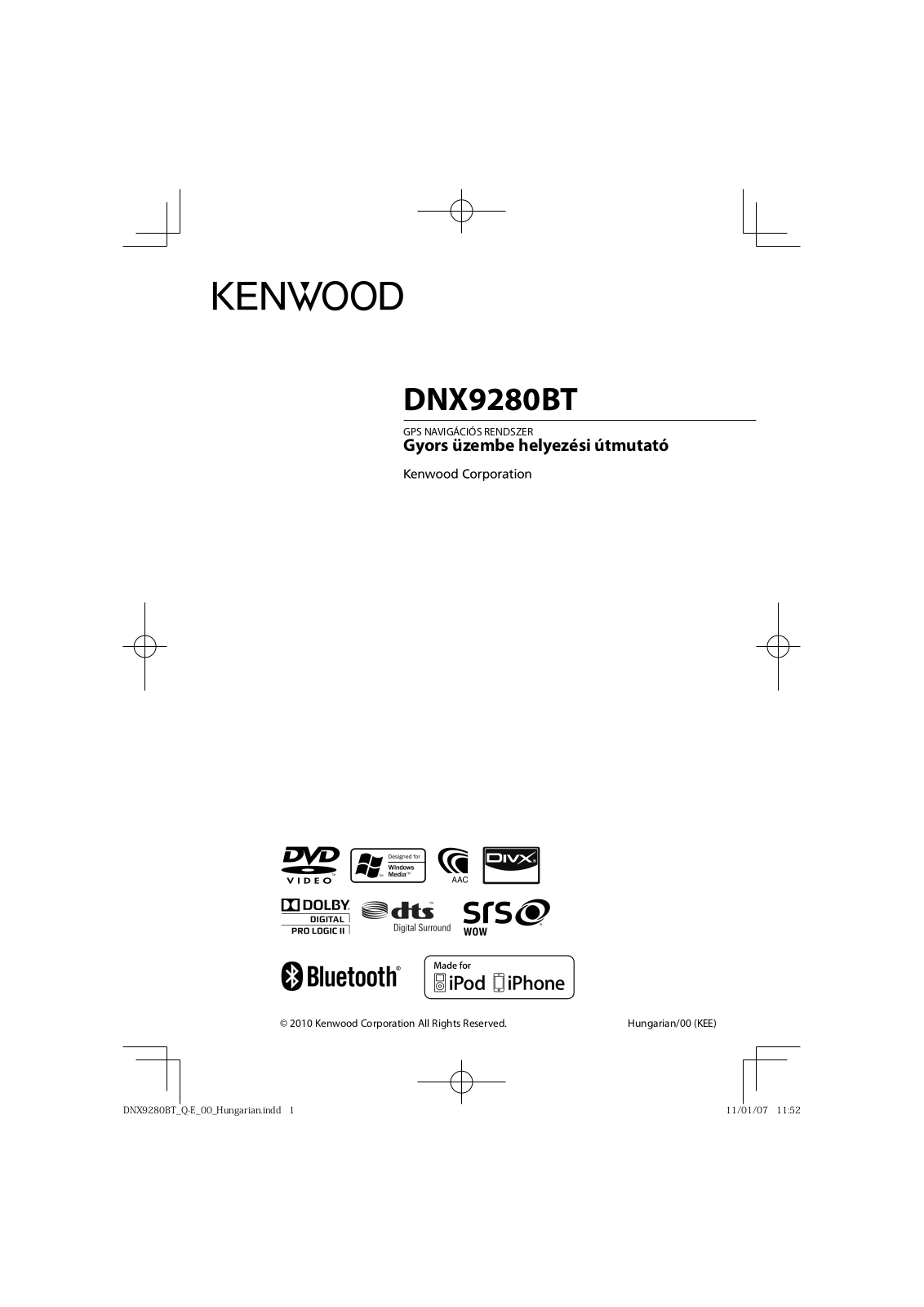 Kenwood DNX9280BT User Manual