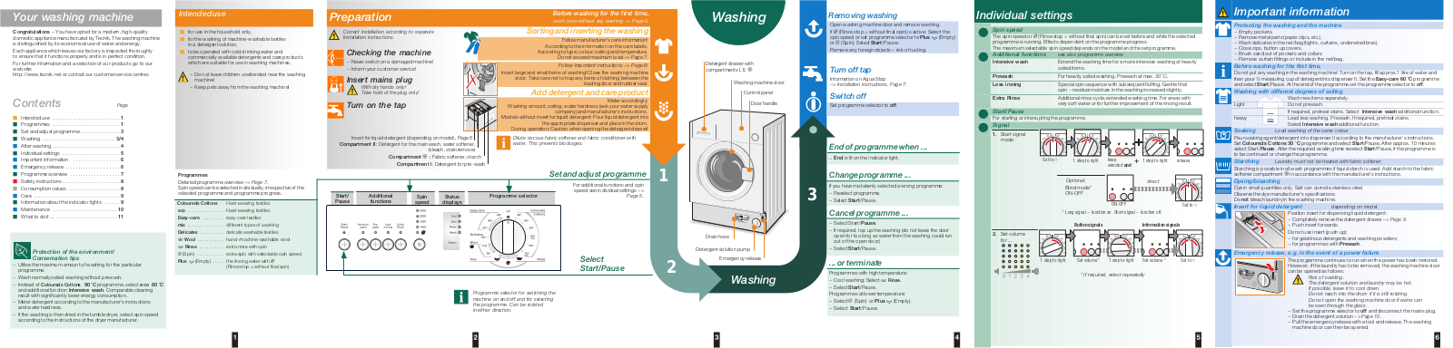 Tecnik Washing machine all models Operating Instructions