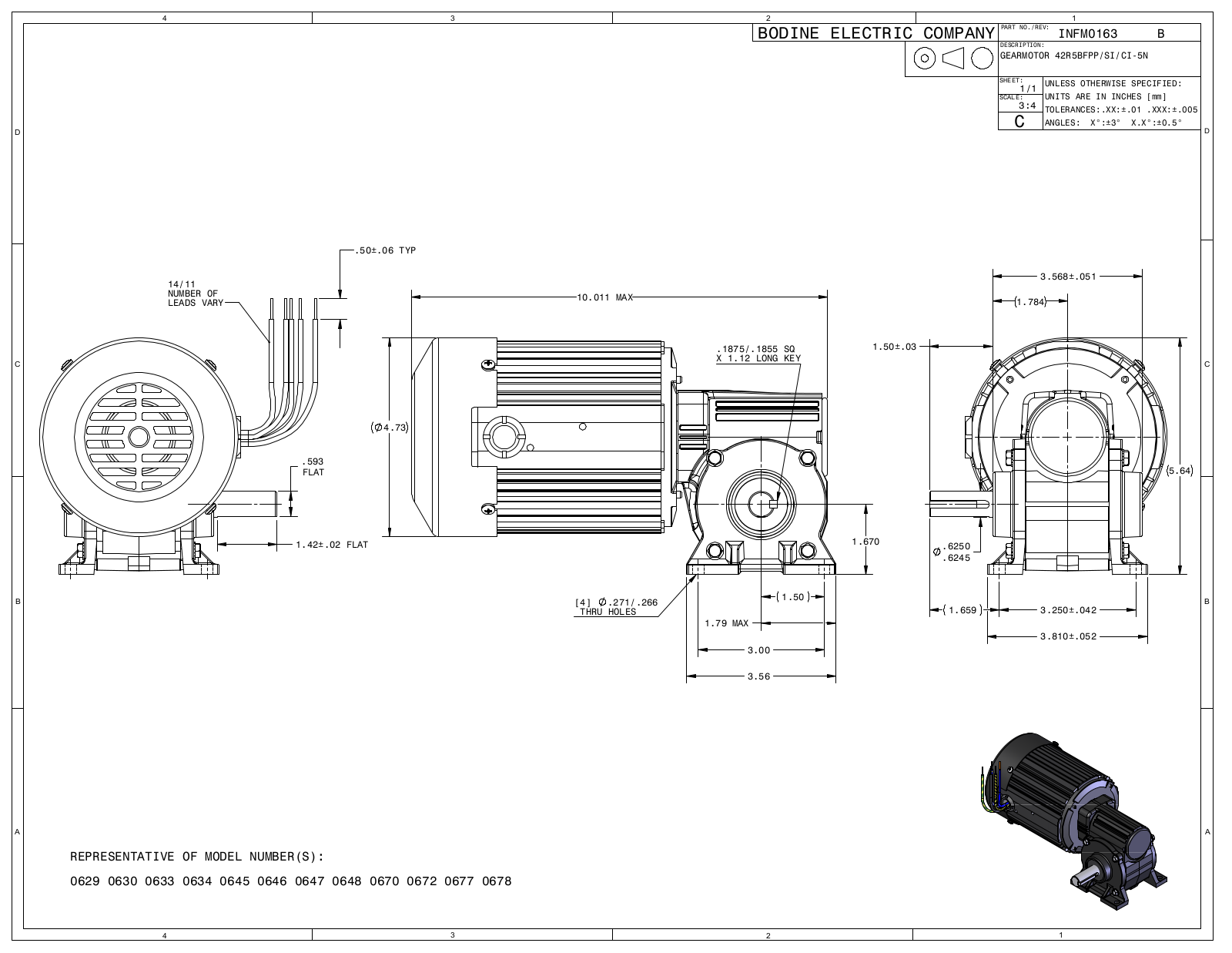 Bodine 0629, 0630, 0633, 0634, 0645 Reference Drawing