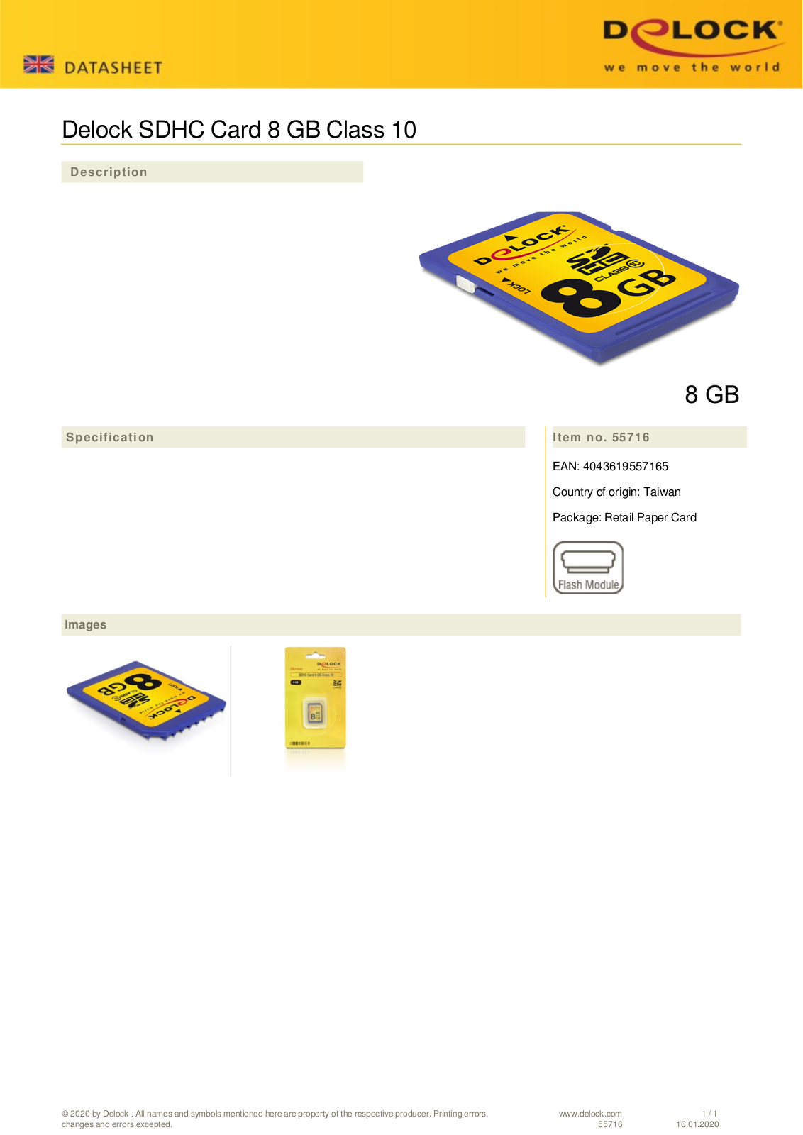 DeLOCK R17 SDHC 8GB, Class 10 User Manual