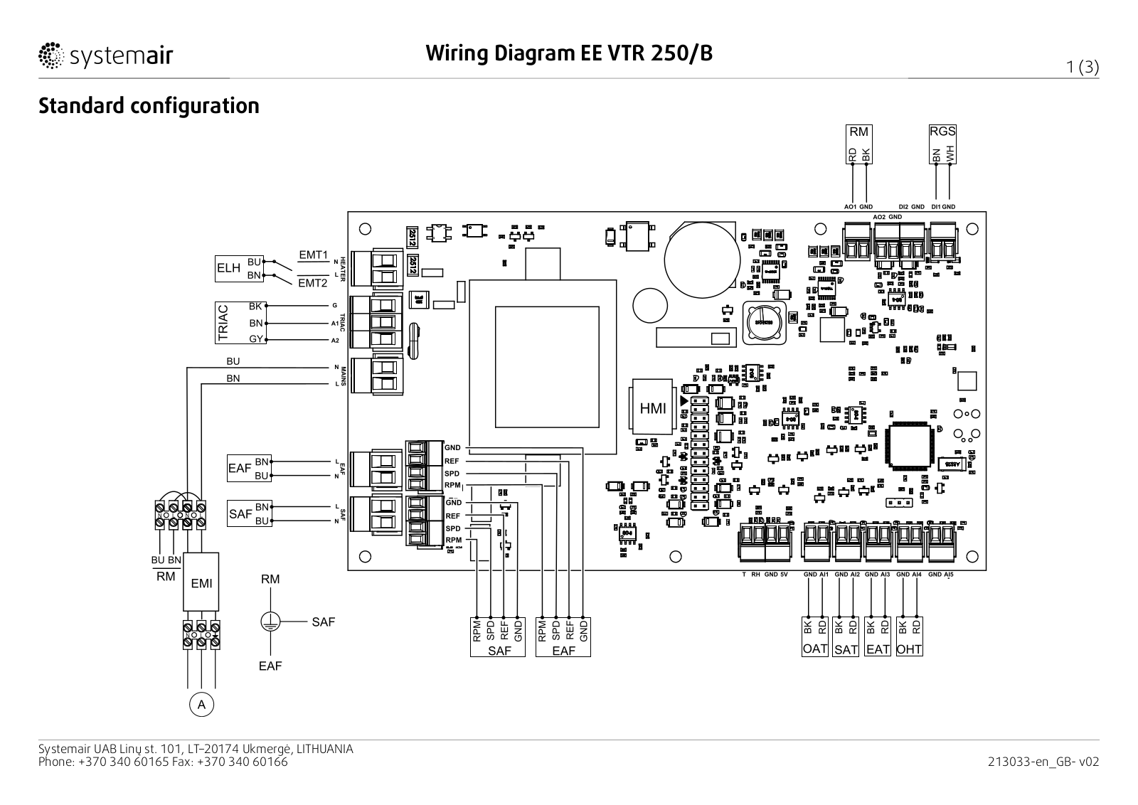 Systemair EE VTR 250 Wiring Diagram