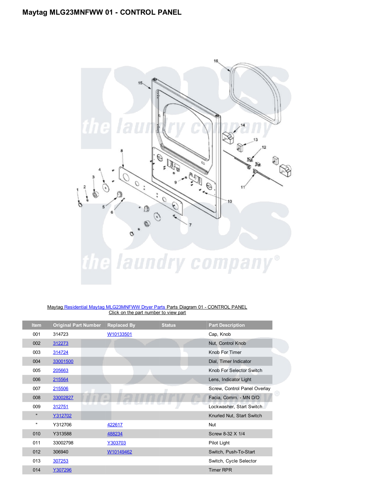 Maytag MLG23MNFWW Parts Diagram