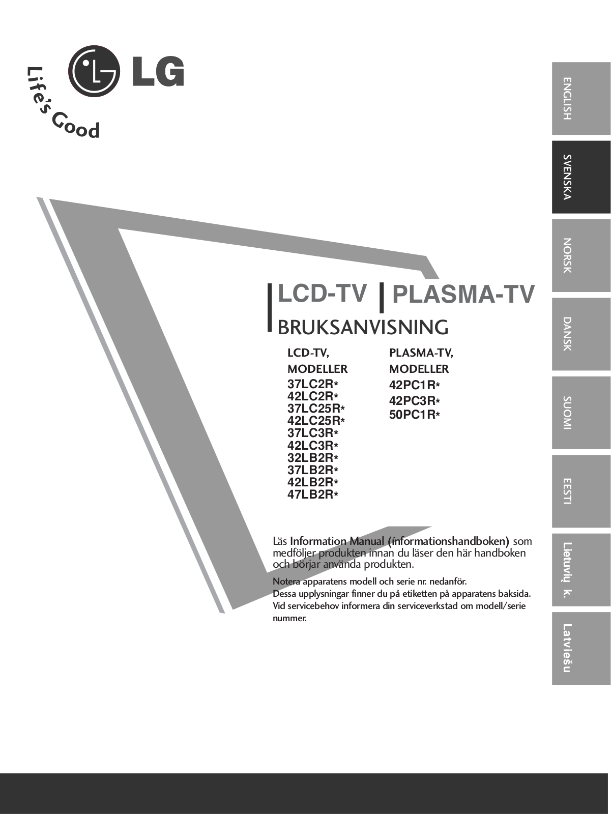 LG 50PC1R, 37LB2R, 42LB2R User manual