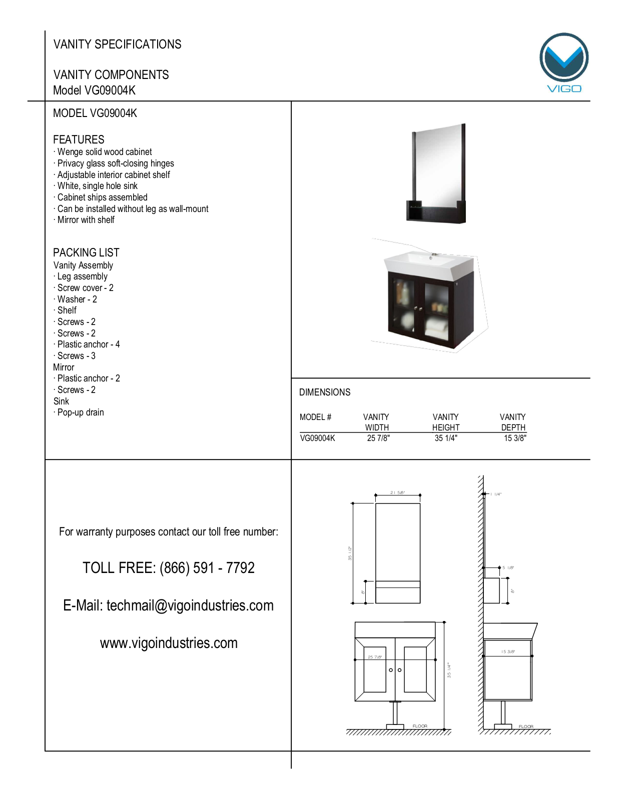 Vigo VG0904K User Manual