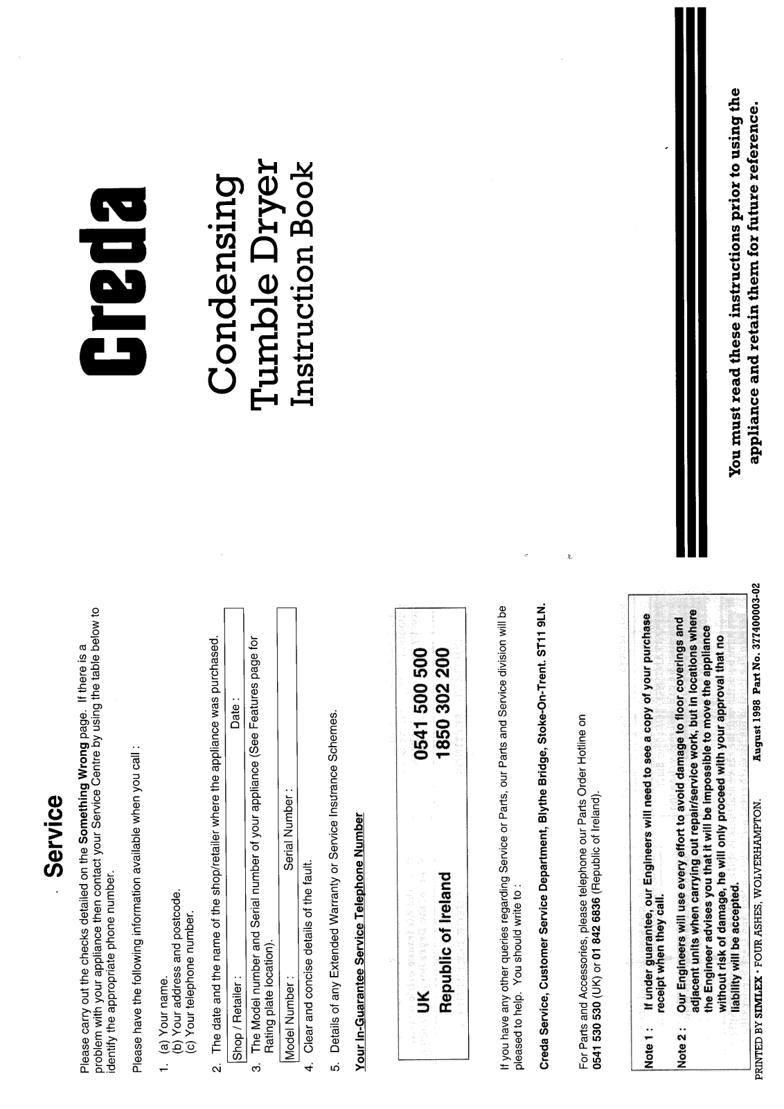 Creda HB37754 User Manual