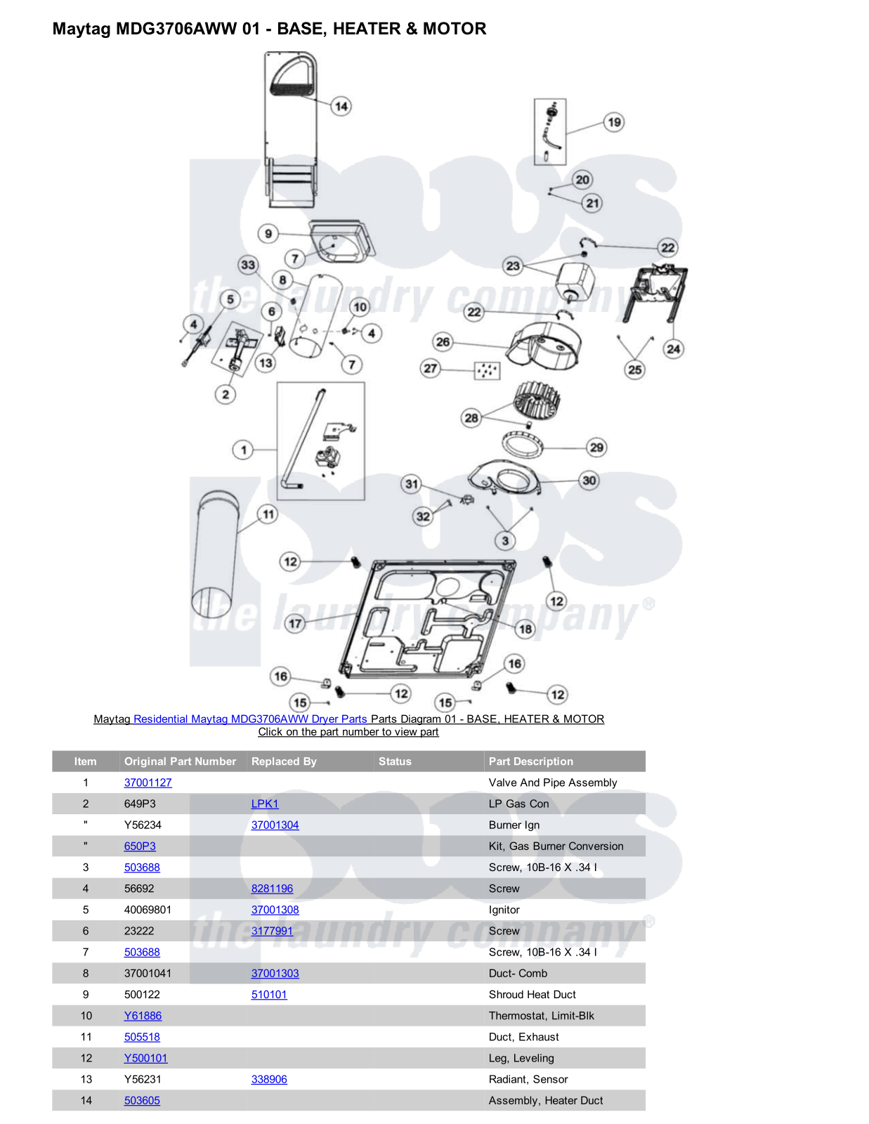 Maytag MDG3706AWW Parts Diagram