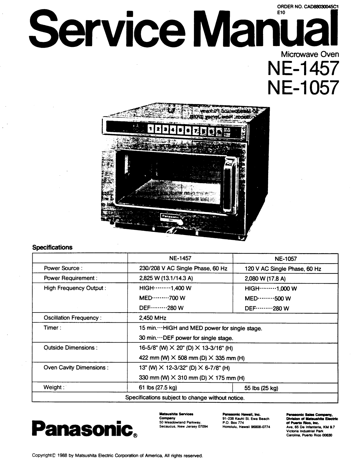 Panasonic ne-1057, ne-1457 service manual