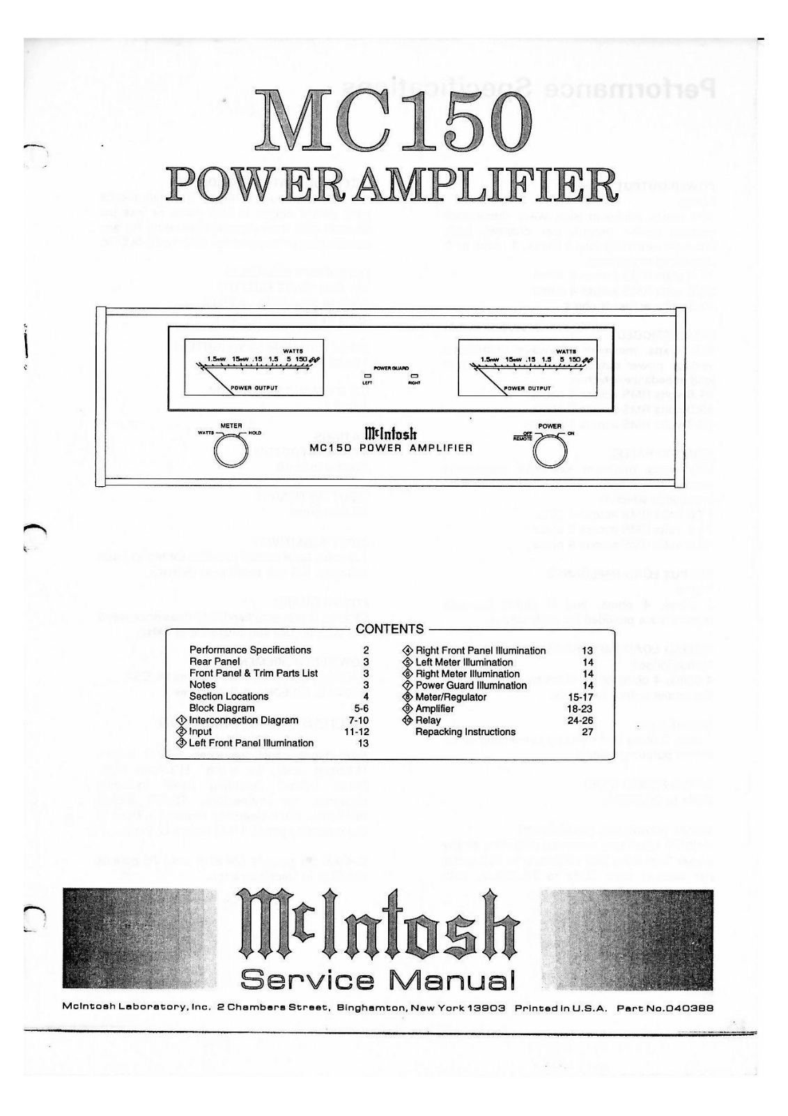 McIntosh MC-150 Service Manual