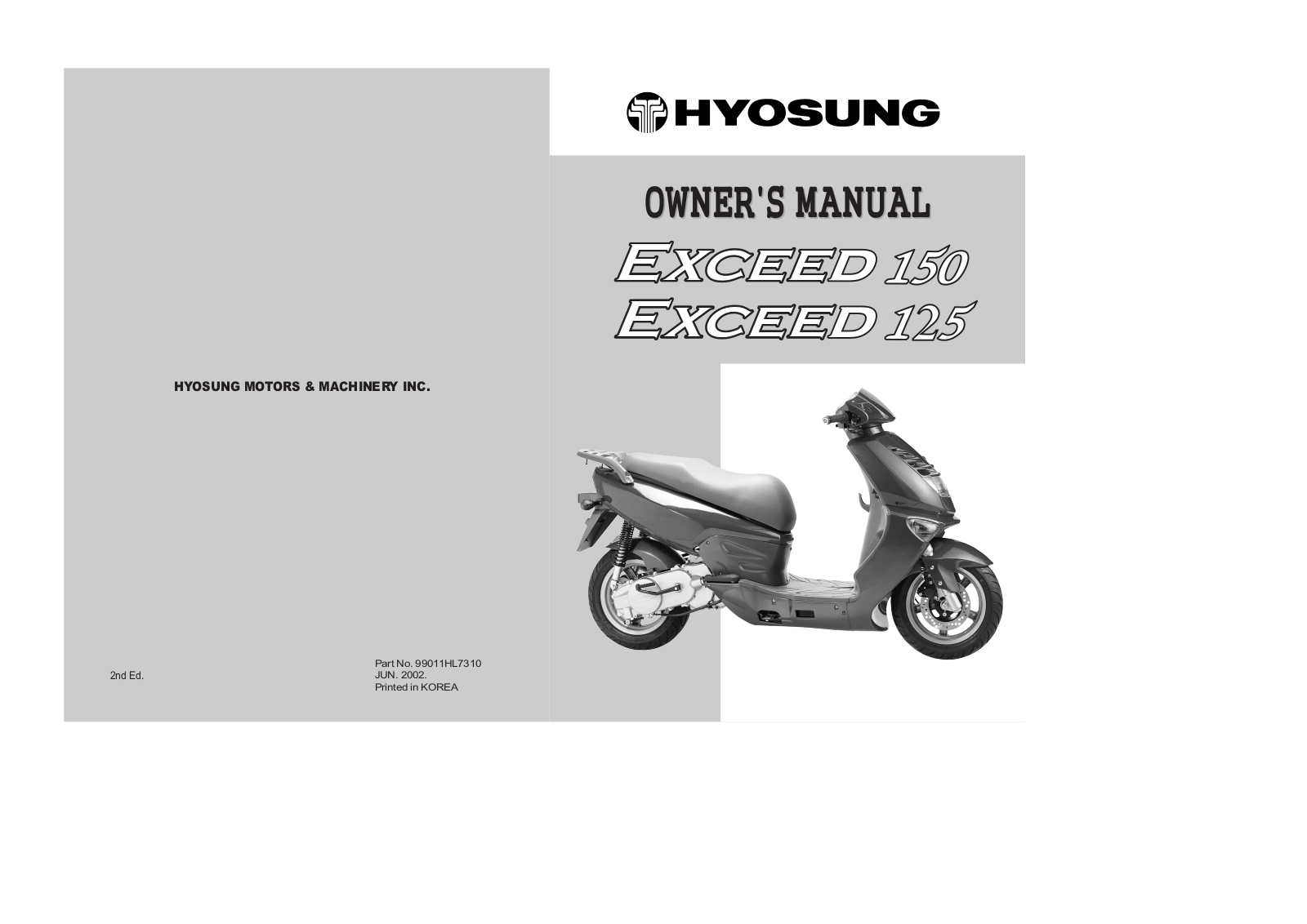 Hyosung Exceed 150, 125 2002 Owner's manual