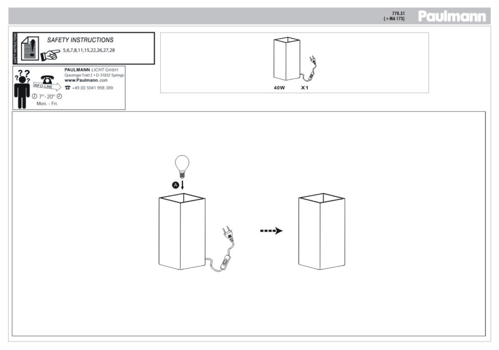 Paulmann 77031 Safety instructions - ManualMachine.com