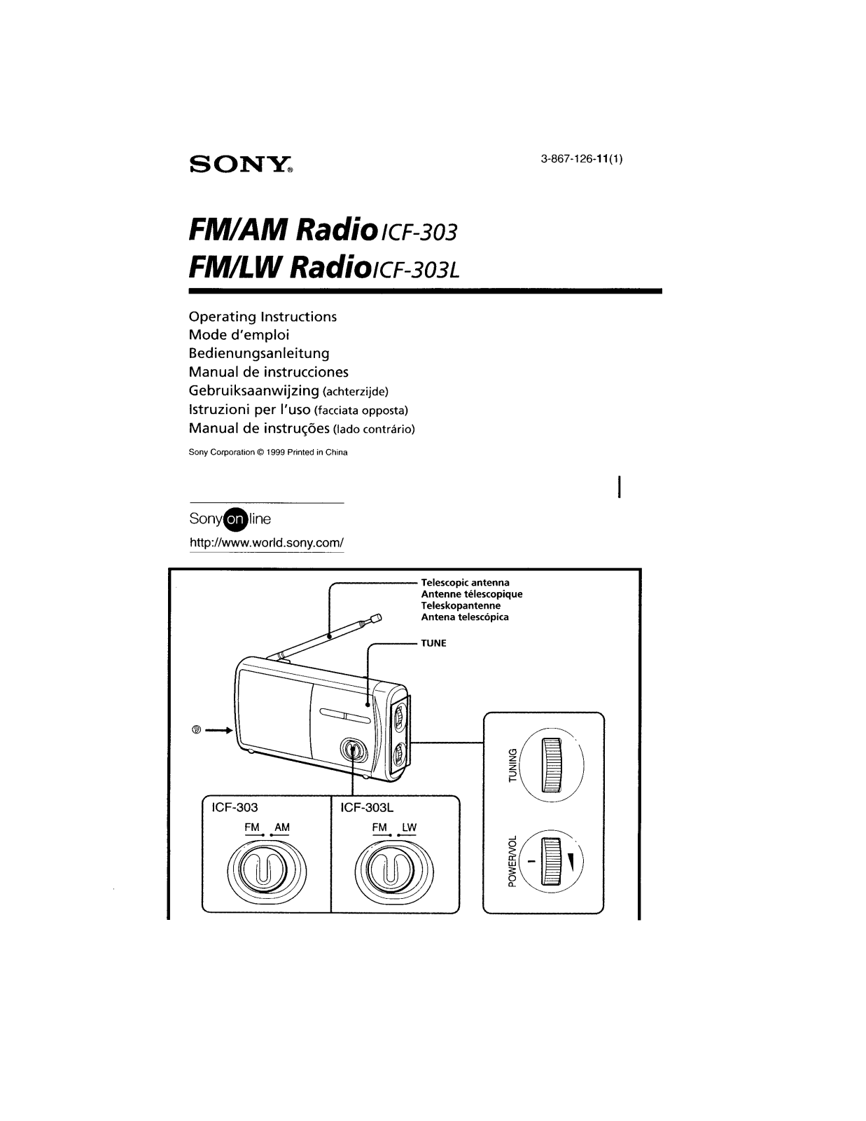 Sony ICF-303, ICF-303L Operating Instructions