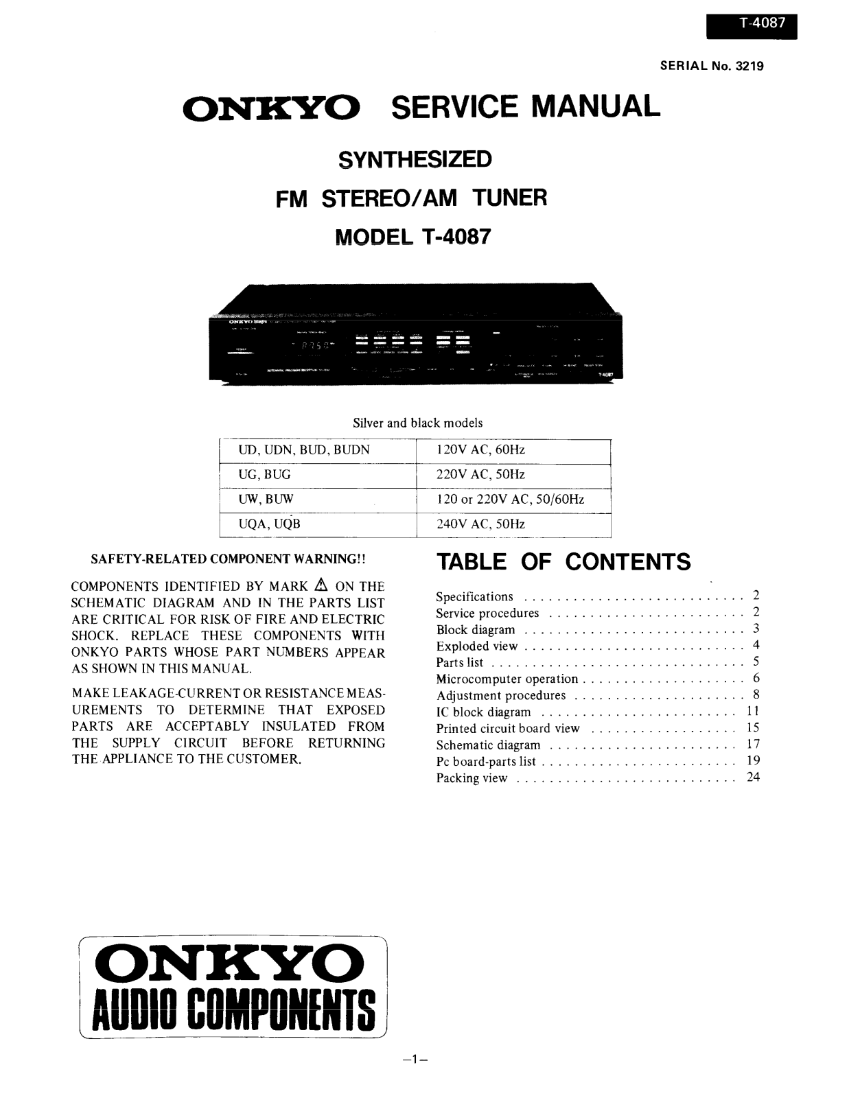 Onkyo T-4087 Service manual