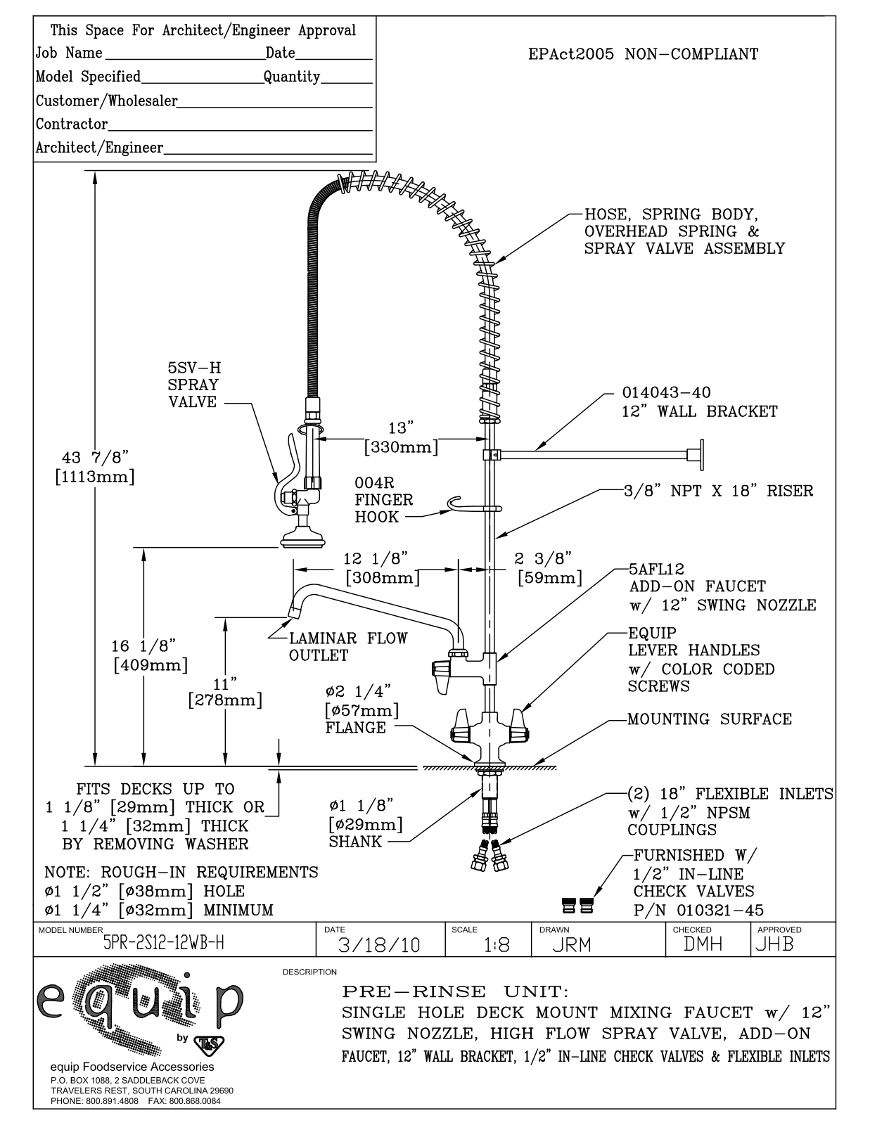 T&S Brass 5PR-2S12-12WB-H User Manual