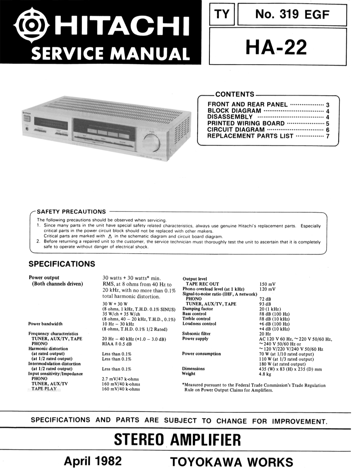 Hitachi HA-22 Service Manual