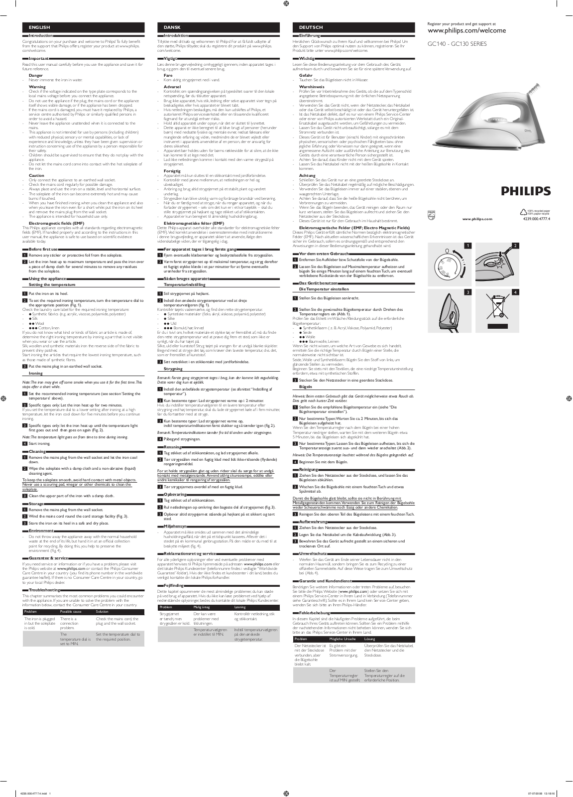 Philips GC135/11, GC135/08, GC135/07, GC135/01, GC135/00 User Manual