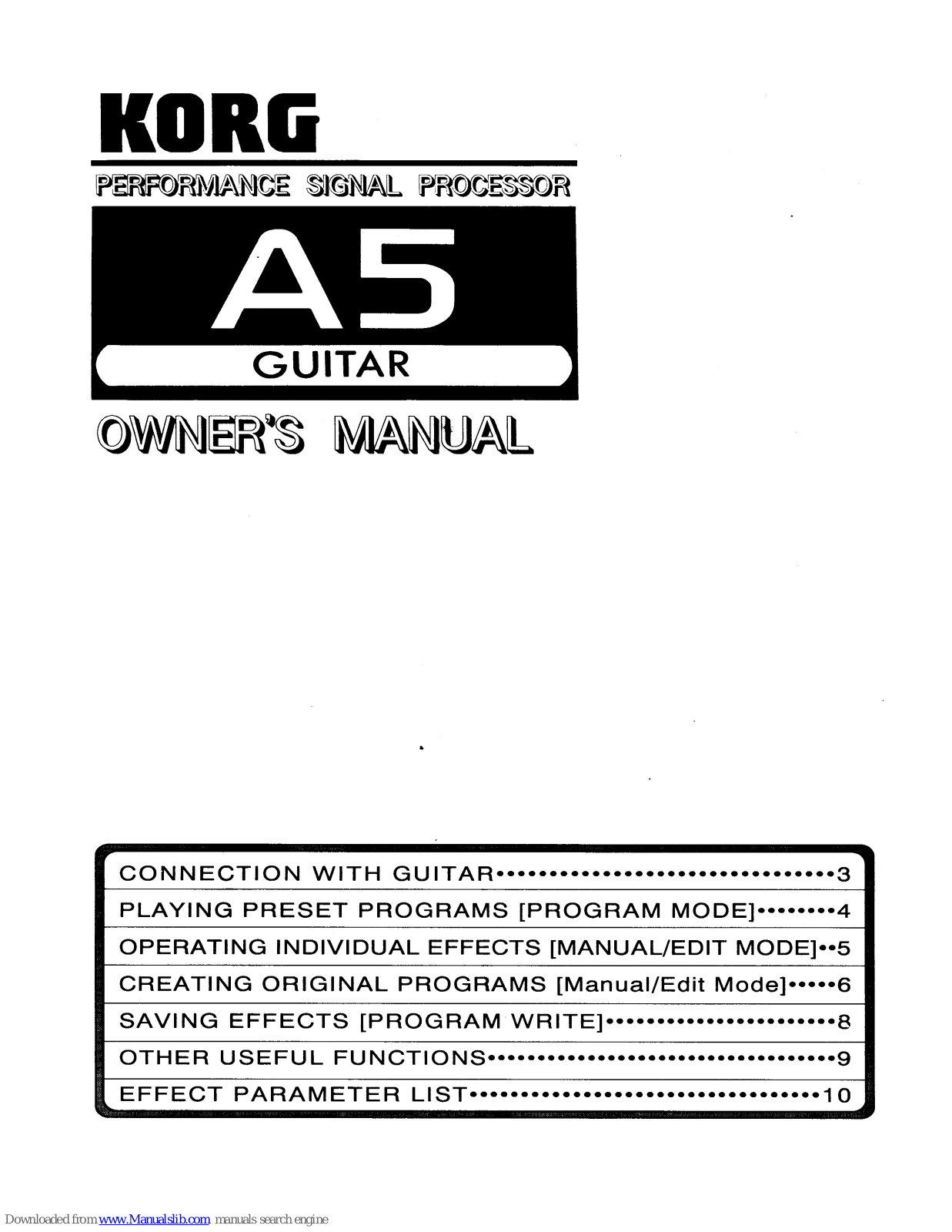 Korg A5 Guitar Owner's Manual