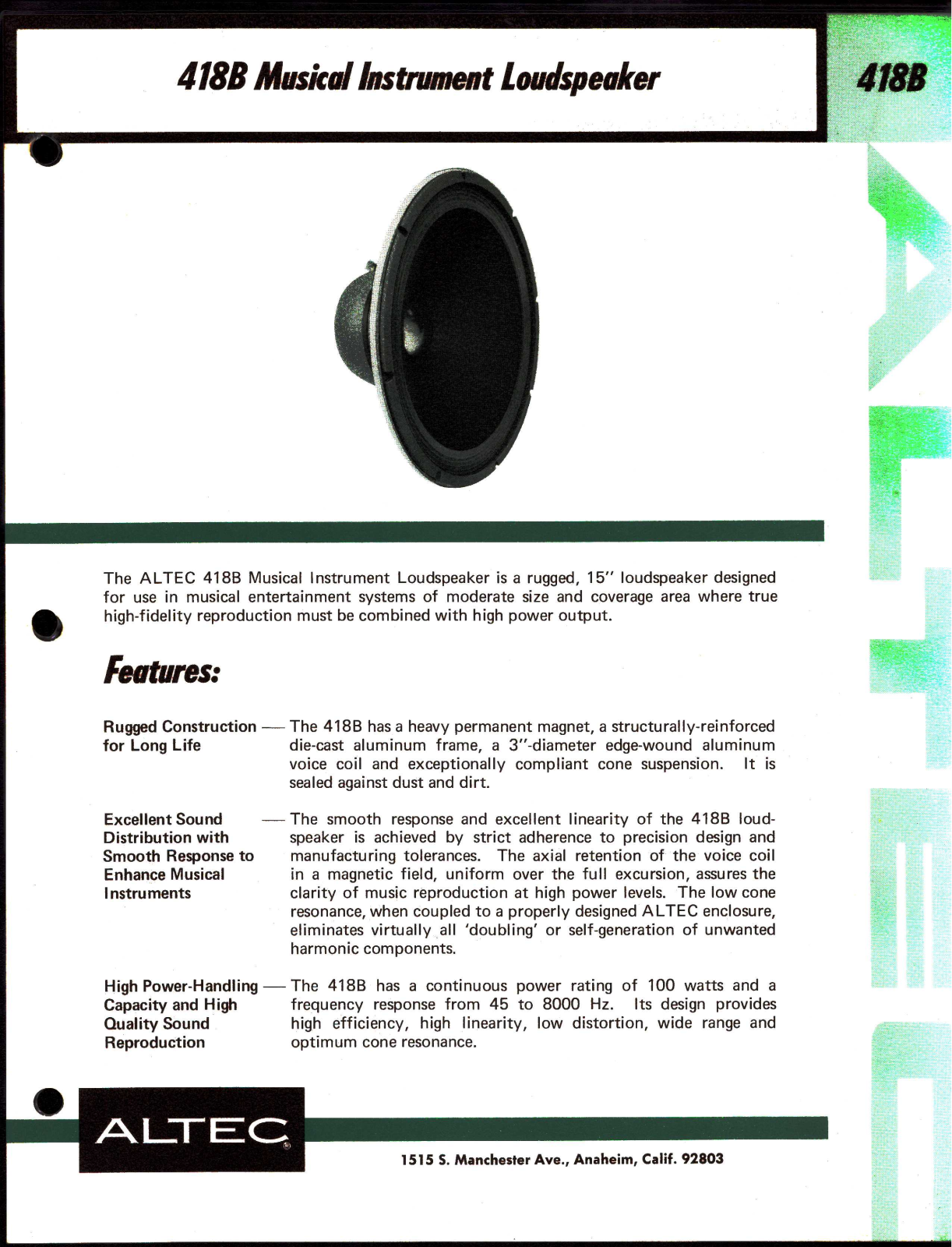 Altec lansing 418B User Manual