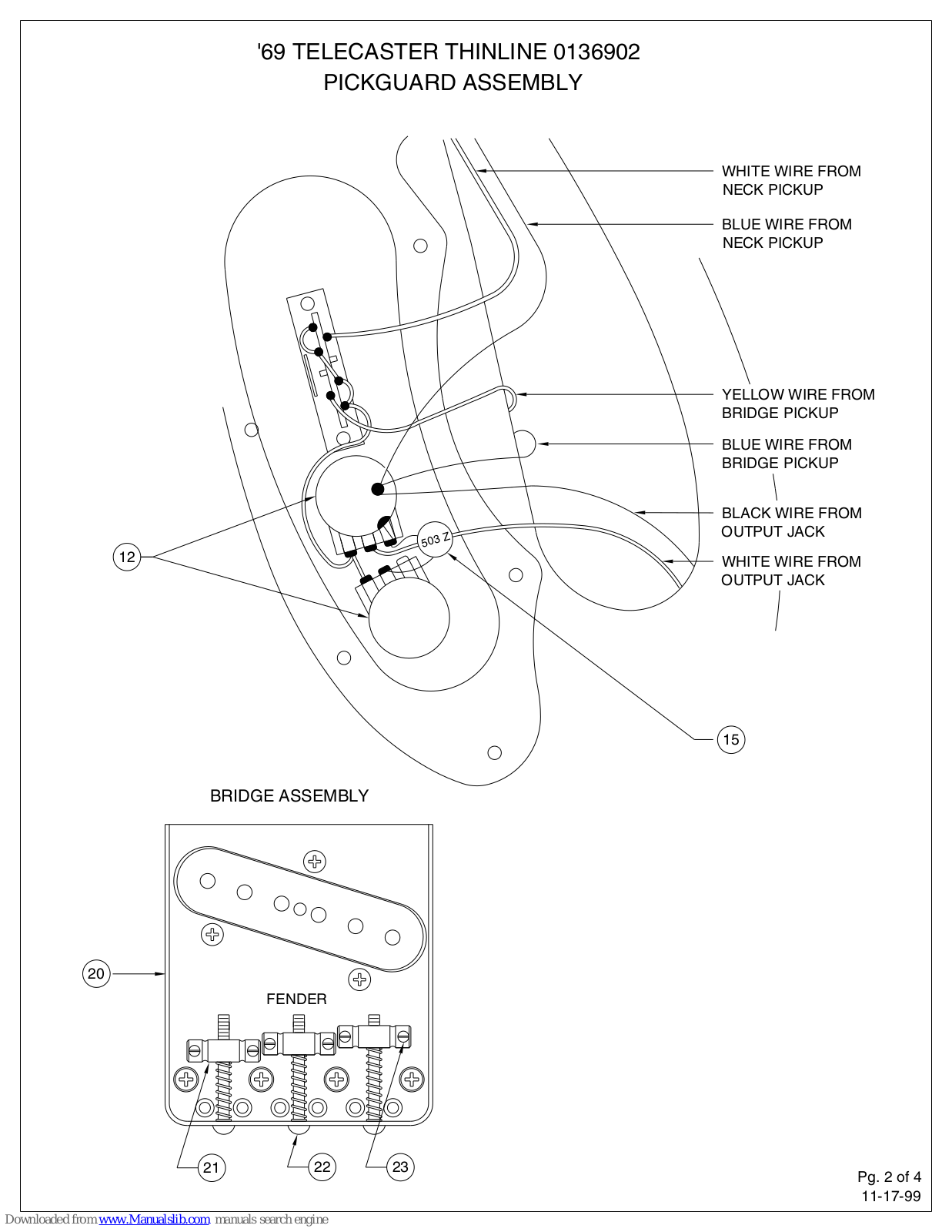 Fender Classic Series 69 Telecaster Thinline, '69 TELECASTER THINLINE 0136902 Assembly