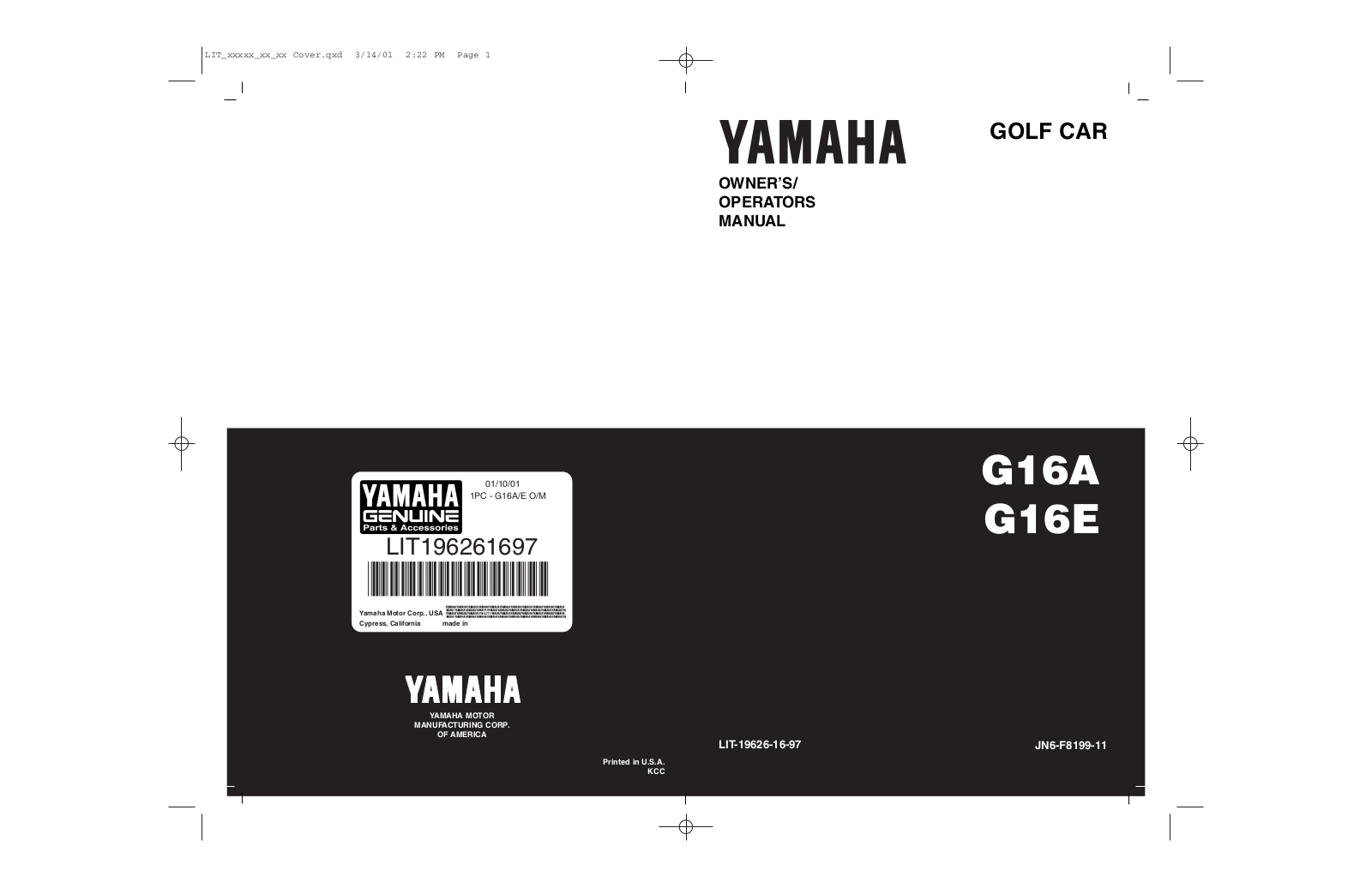Yamaha G16A, G16E, ULTIMA 36 VOLT ELECTRIC-G16-E Manual