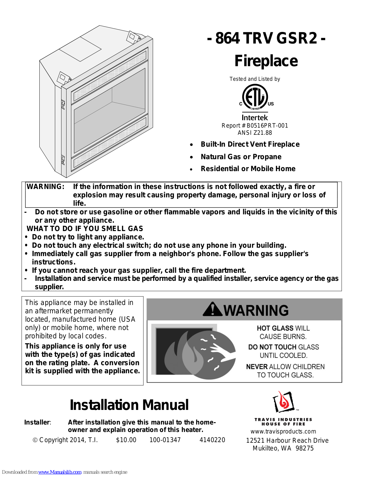 Intertek 864 TRV GSR2 Installation Manual