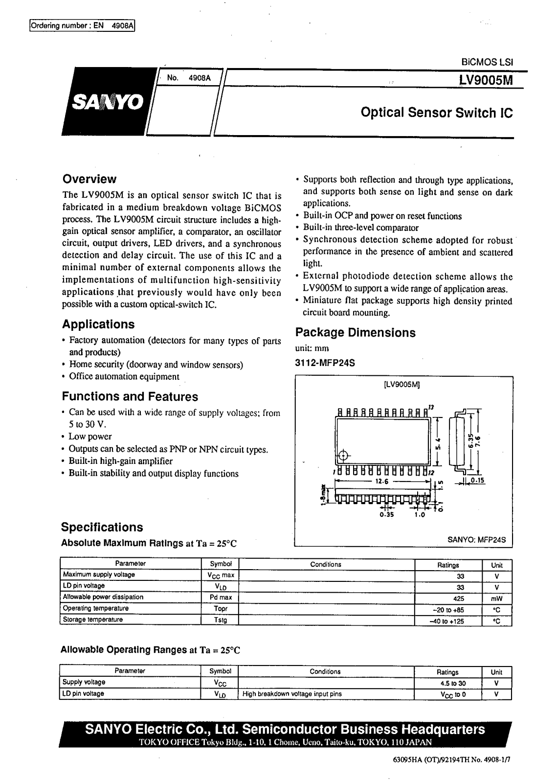 SANYO LV9005M Datasheet