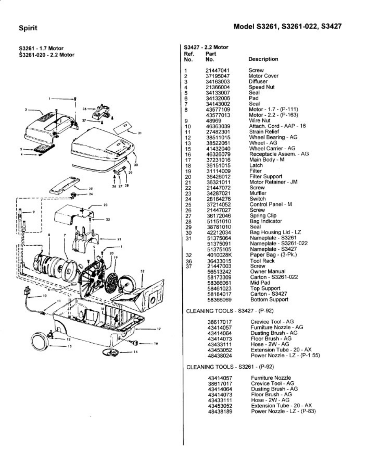 Hoover S3261, S3427, S3261-022 Owner's Manual