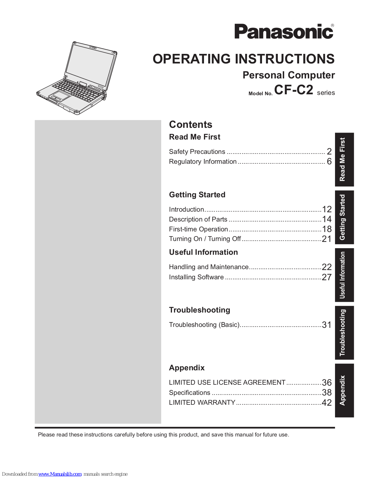 Panasonic CF-C2CCAZZBM, CF-C2CQAYXBM Operating Instructions Manual