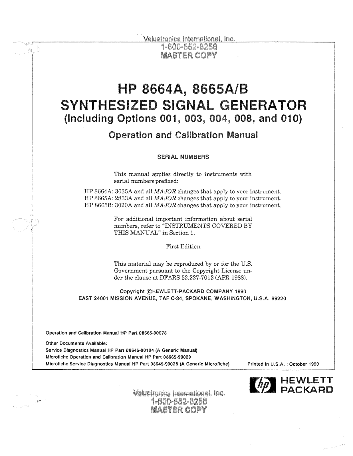 HP (Hewlett-Packard) 8664A, 8665A User Manual
