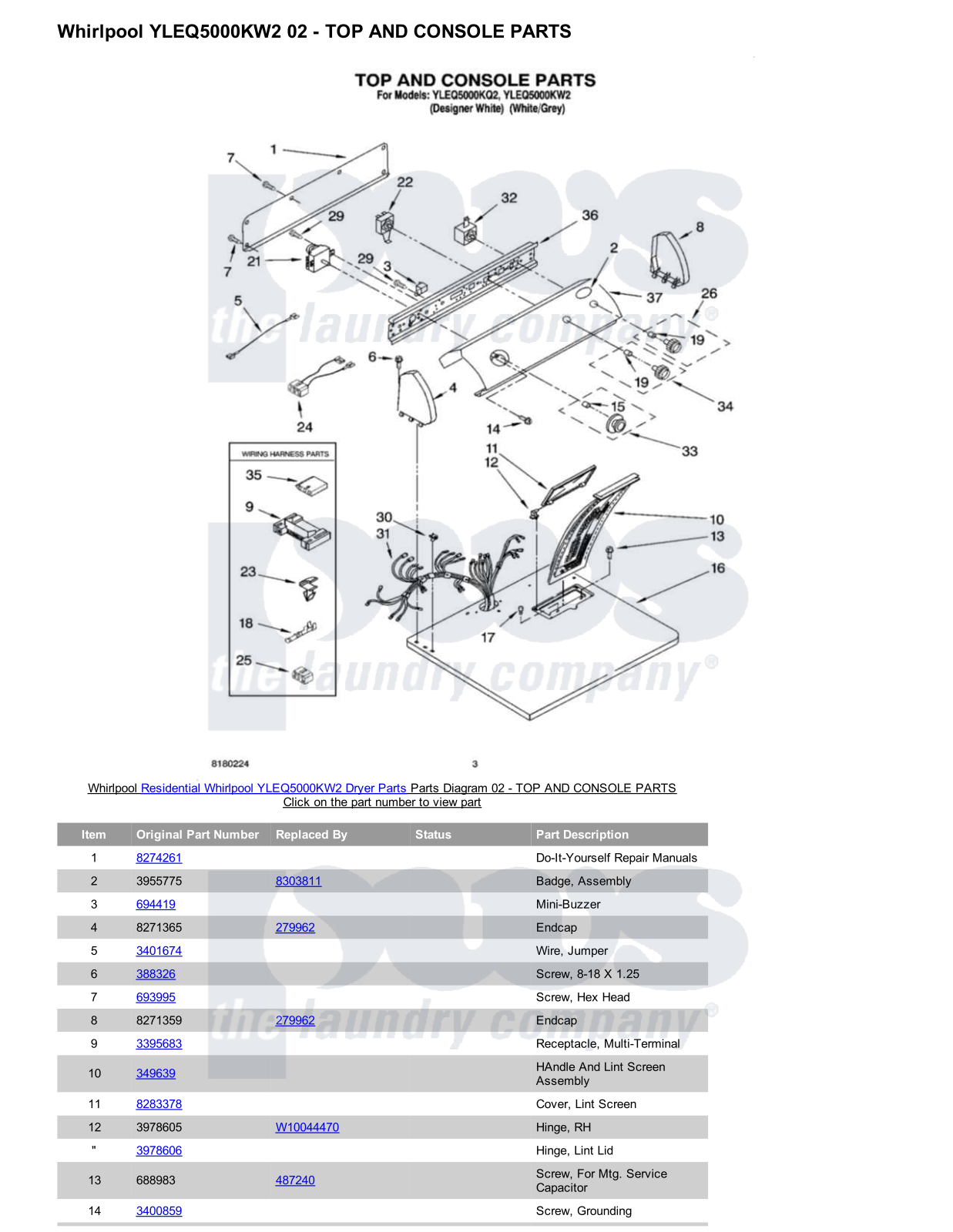 Whirlpool YLEQ5000KW2 Parts Diagram