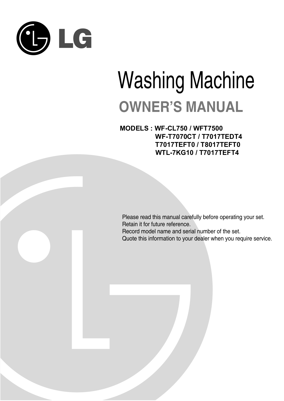 LG T7017TEFT4 Owner’s Manual