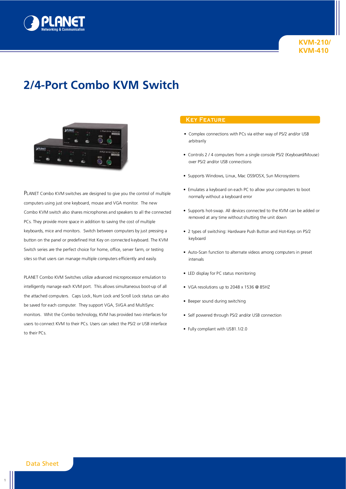 Planet Technology KVM-410, KVM-210 User Manual