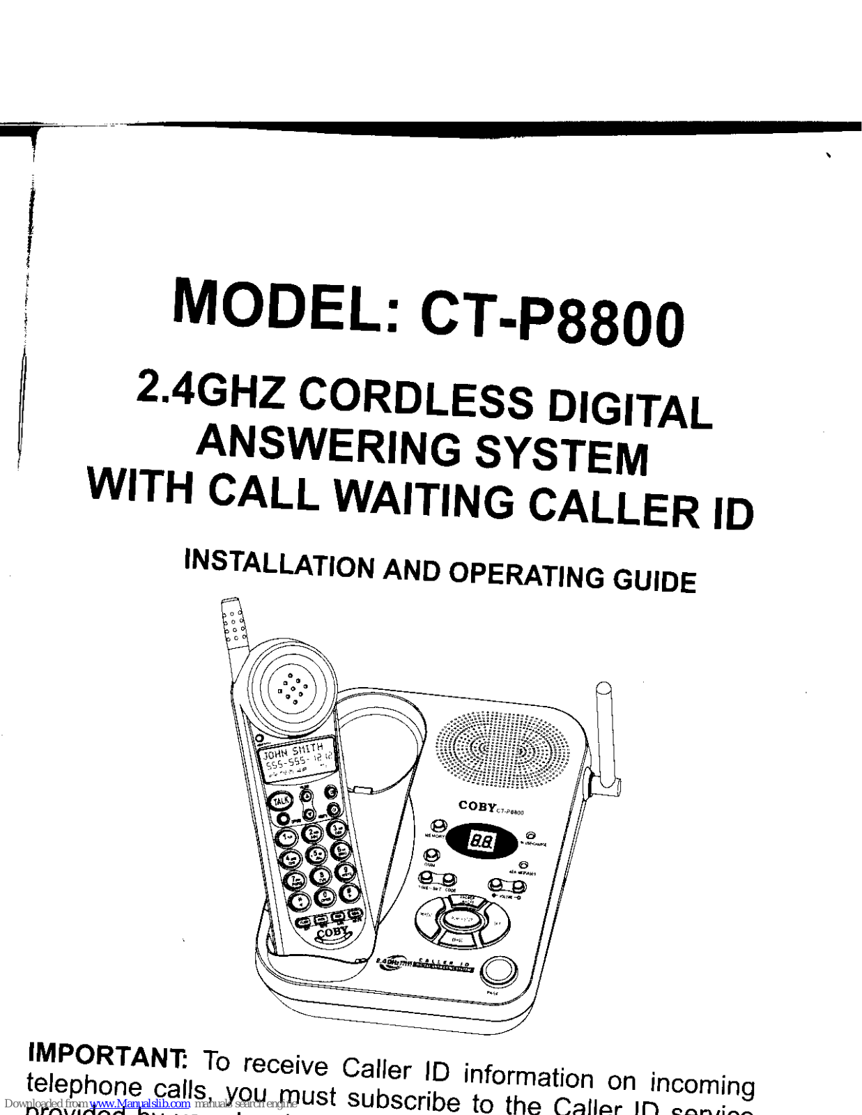 Coby CT-P8800BLACK - CT P8800 Cordless Phone Installation And Operating Manual