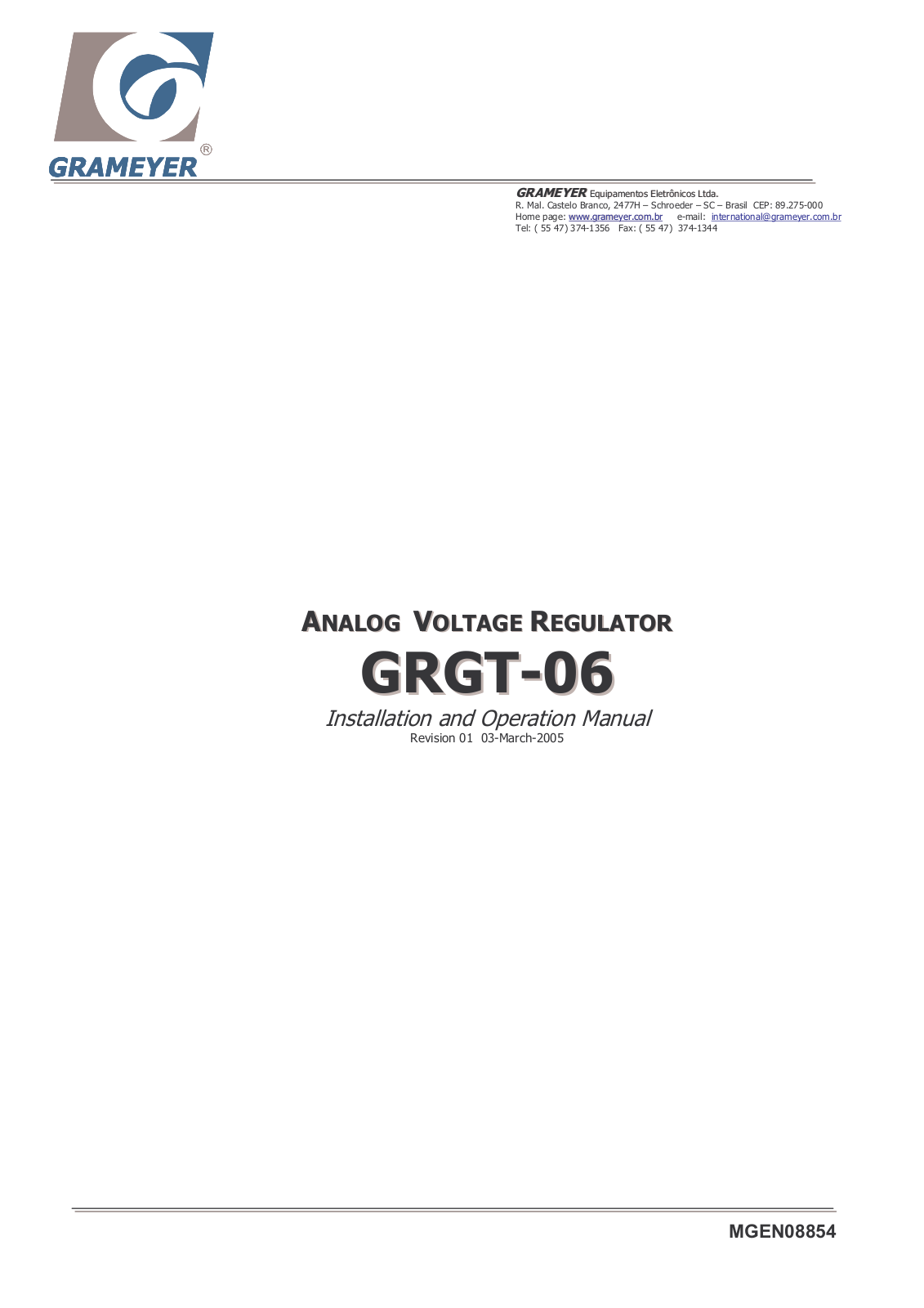 Grameyer GRGT-06 Installation And Operation Manual