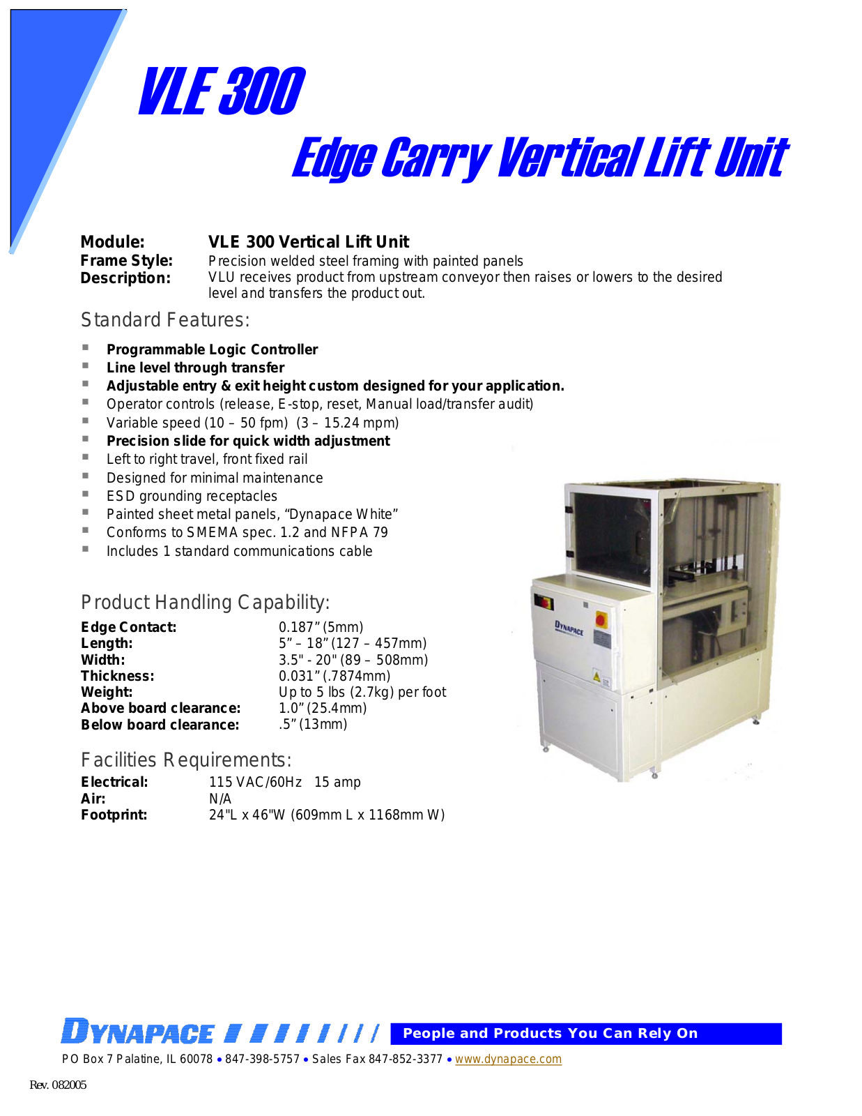 DYNAPACE Vertical Lift Unit User Manual