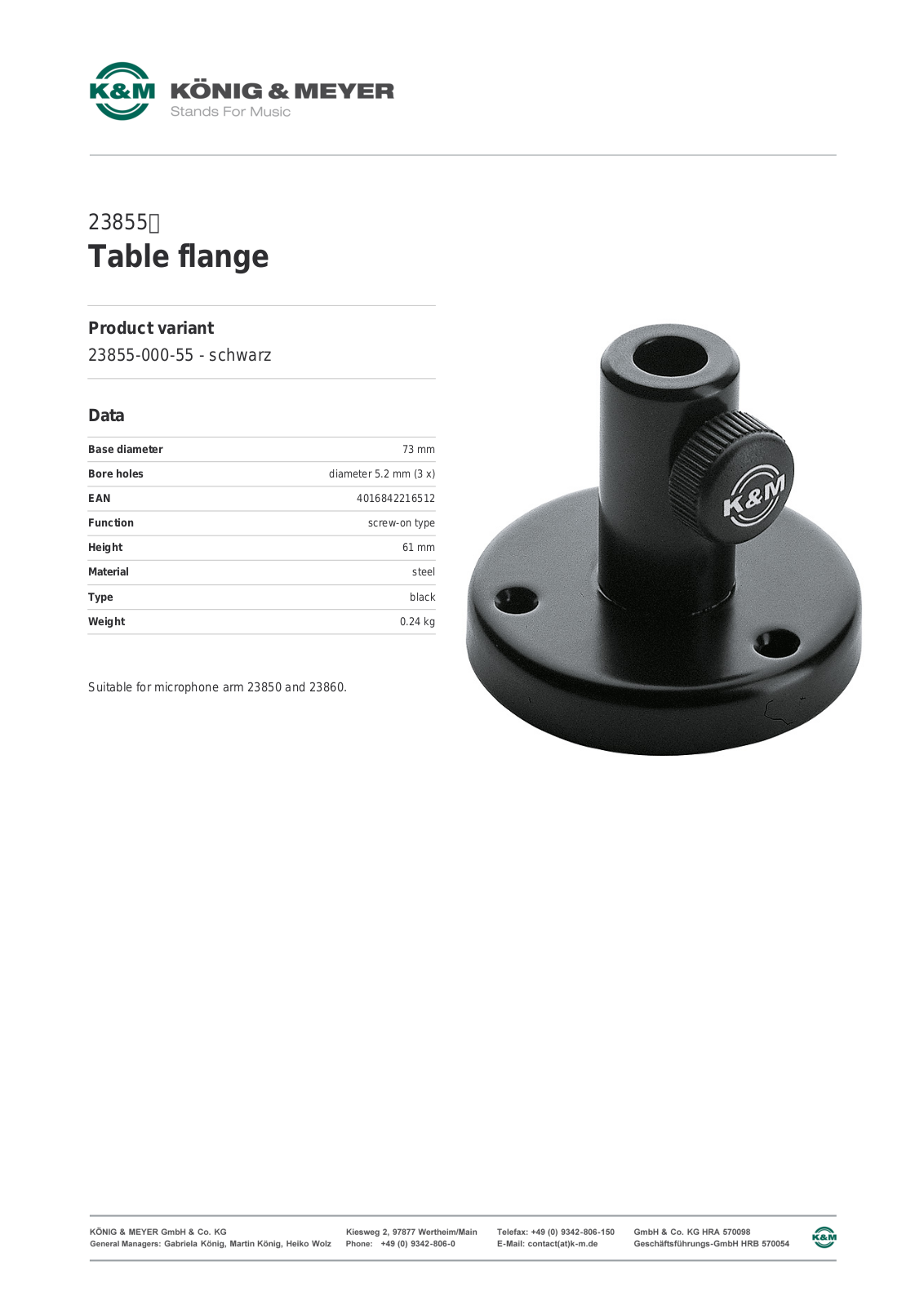 K&M 23855 Data Sheet