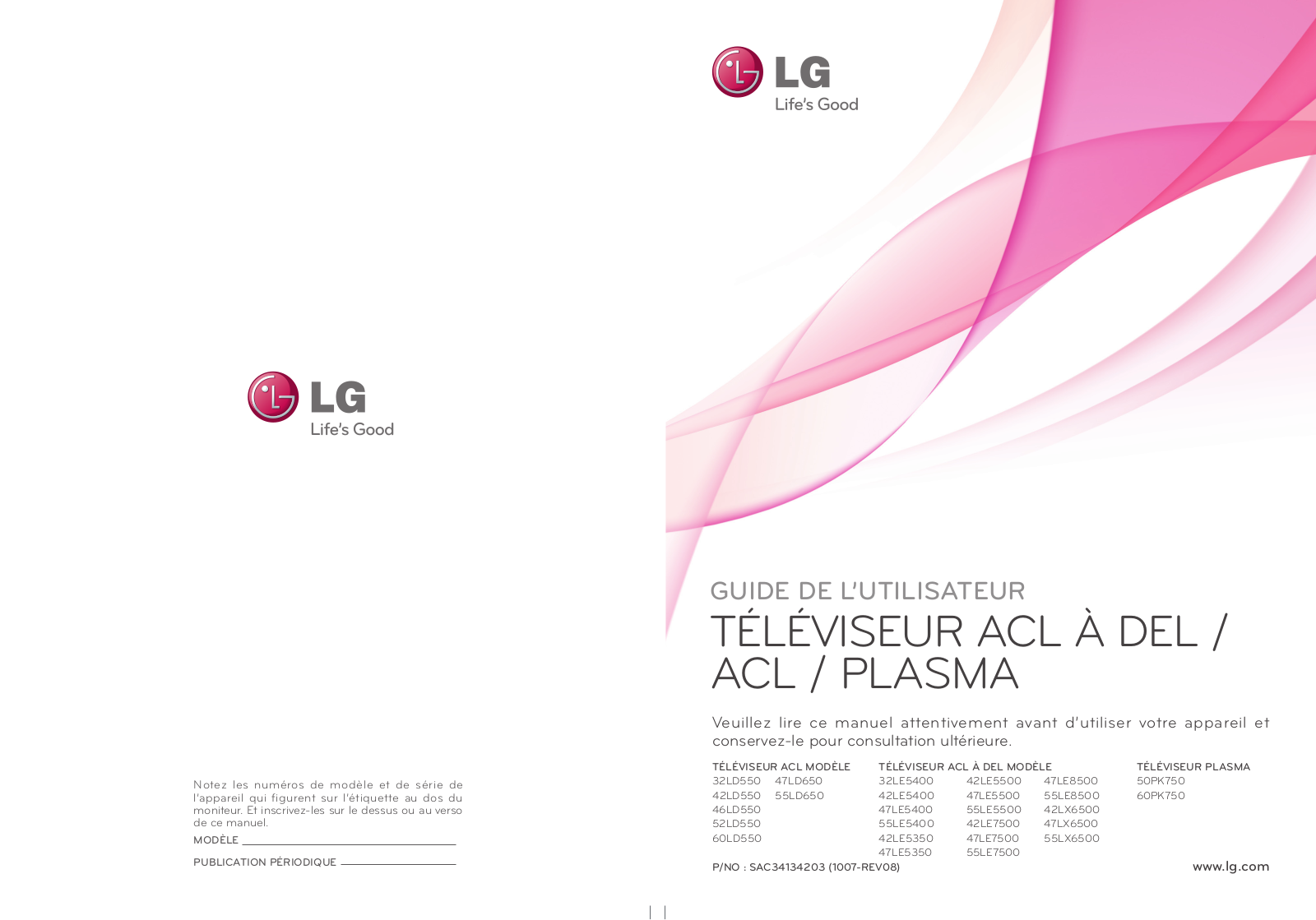 LG 50PK750, 42LE5400, 42LE5500, 42LX6500, 55LE5400 Owner’s Manual