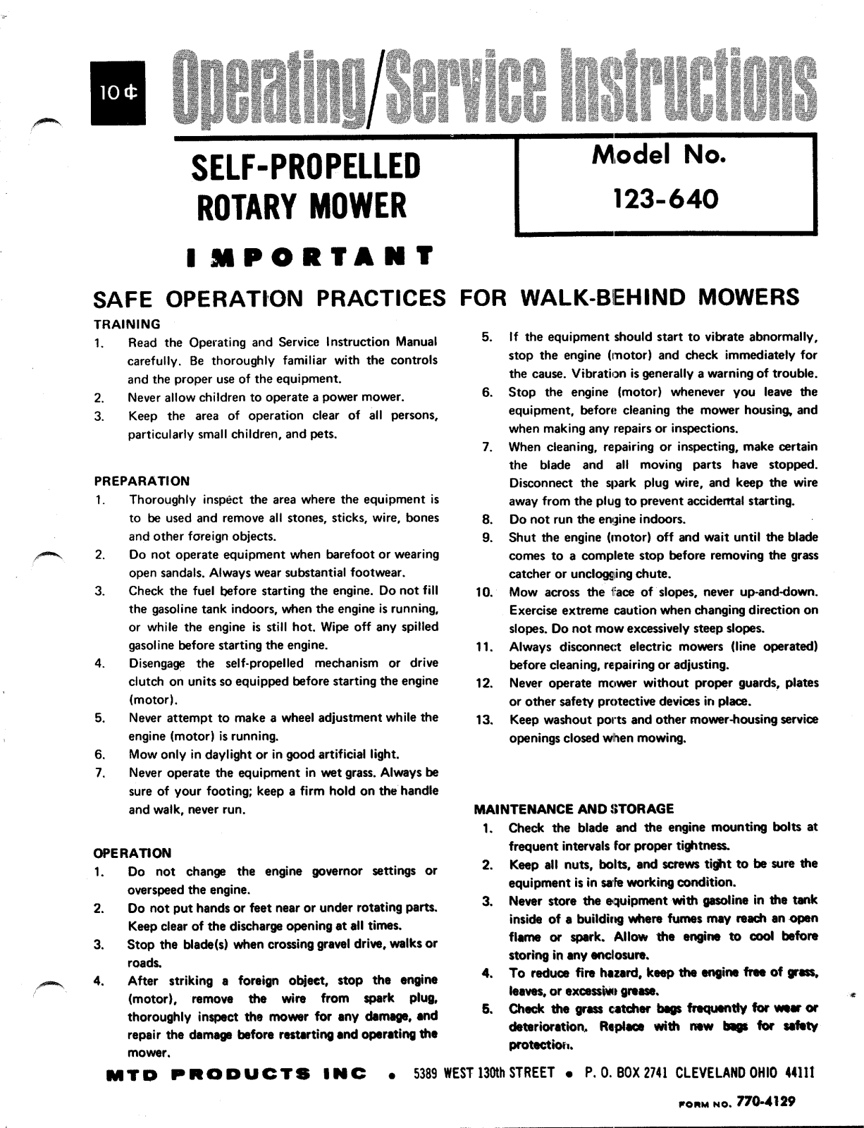 MTD 123-640 User Manual