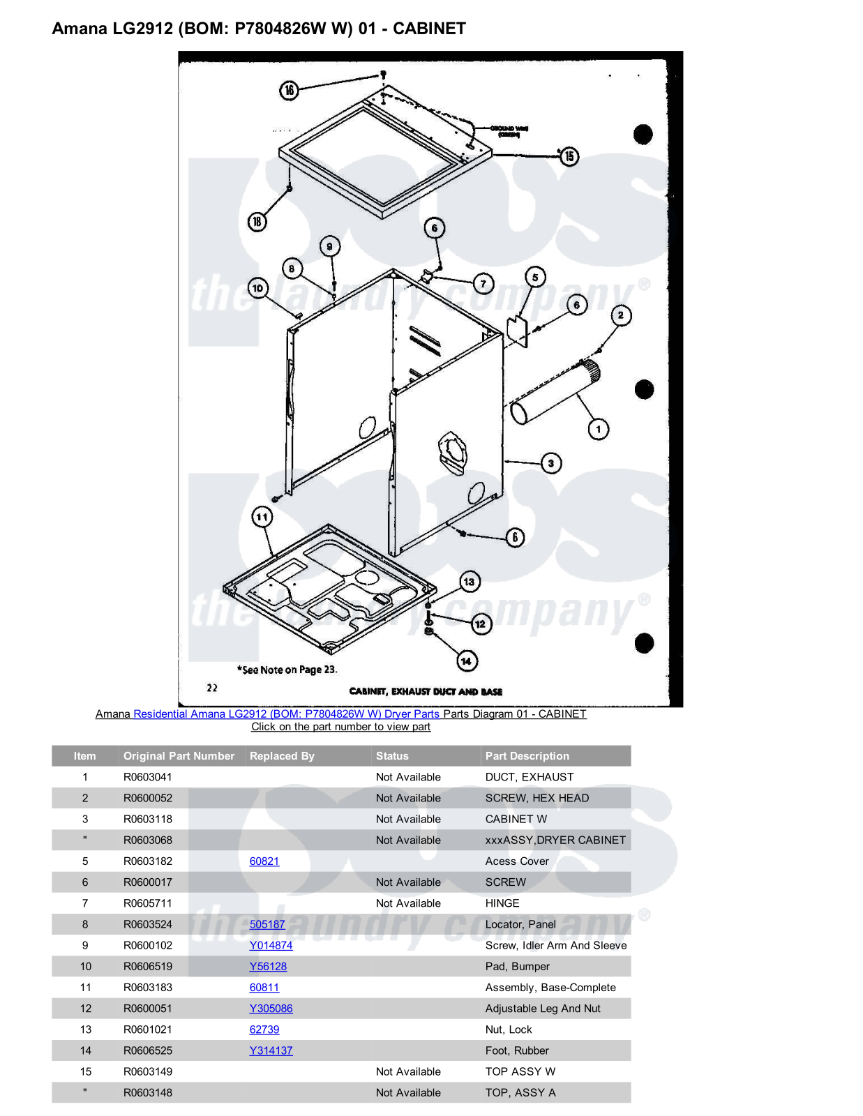 Amana LG2912 Parts Diagram