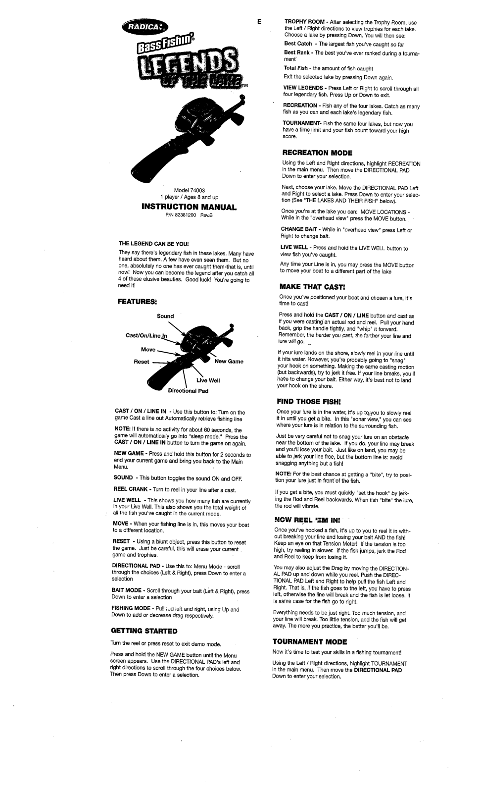 Radica Games LEGENDS OF THE LAKE 74D03 User Manual