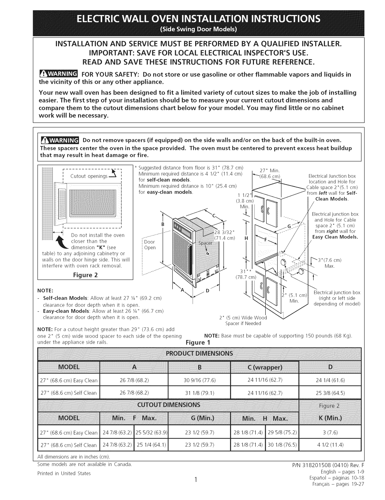 Frigidaire CFEB27S2FB1, CFEB27S2FB2, CFEB27S2FS1, CFEB27S2FS2, CGEB27S7CB2 Installation Guide - ManualMachine.com