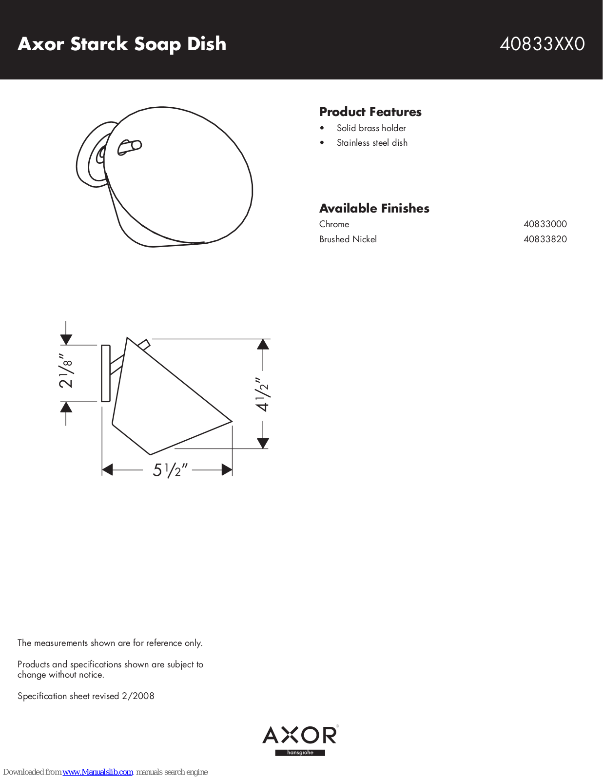 Hansgrohe 40833000, 40833820 Features & Dimensions