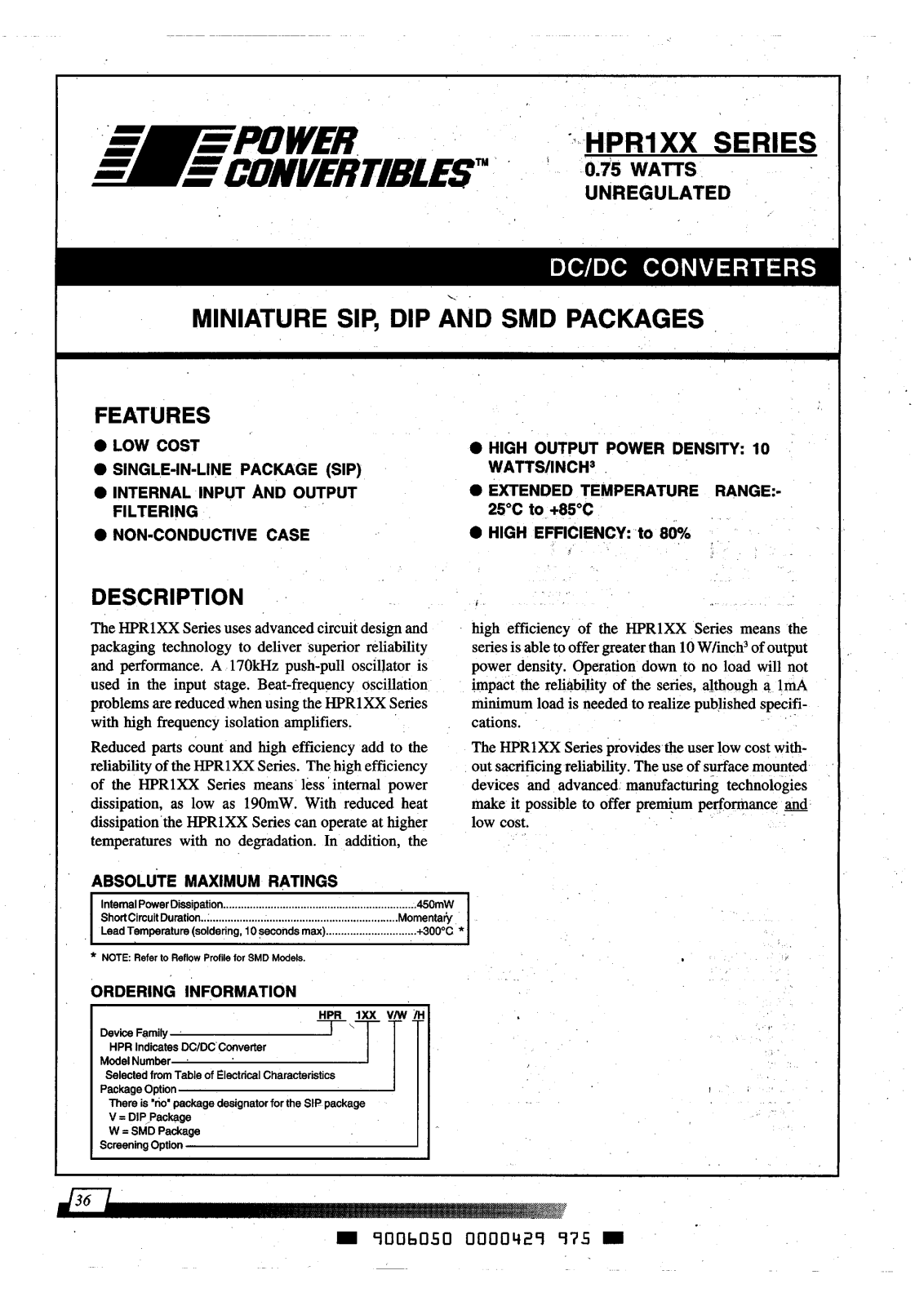 CANDD HPR100-H, HPR100V-H, HPR100W-H, HPR101-H, HPR101V-H Datasheet